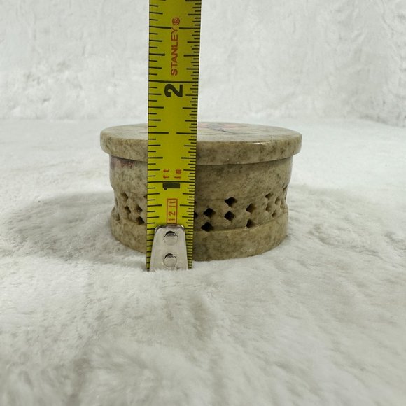 Vintage soapstone Trinket Jewelry Ring Box Basket Weave sides Flower MOP Inlay - Picture 6 of 7